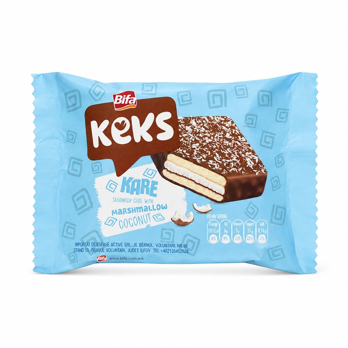 Prăjitură Bifa Keks cu bezea, glazură de ciocolată și cocos 35 g — imaginea 1